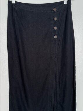 Melrose and Market Black Midi Skirt with Front Slit & Button